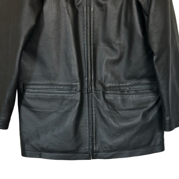 Stunning Oversized Vintage Boyfriend Black Leather Coat Jacket - Picture 7 of 12